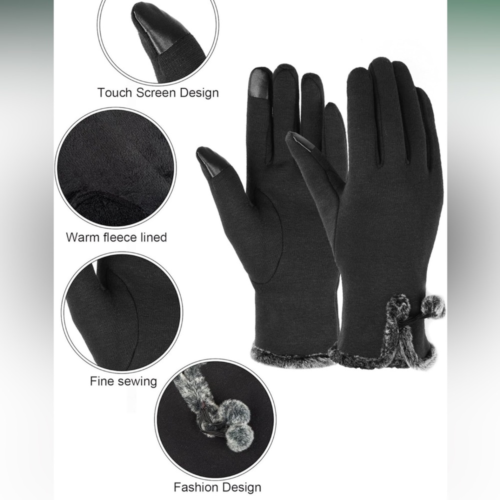 Elegant Black Women's Gloves with Faux Fur Trim - Picture 5 of 6